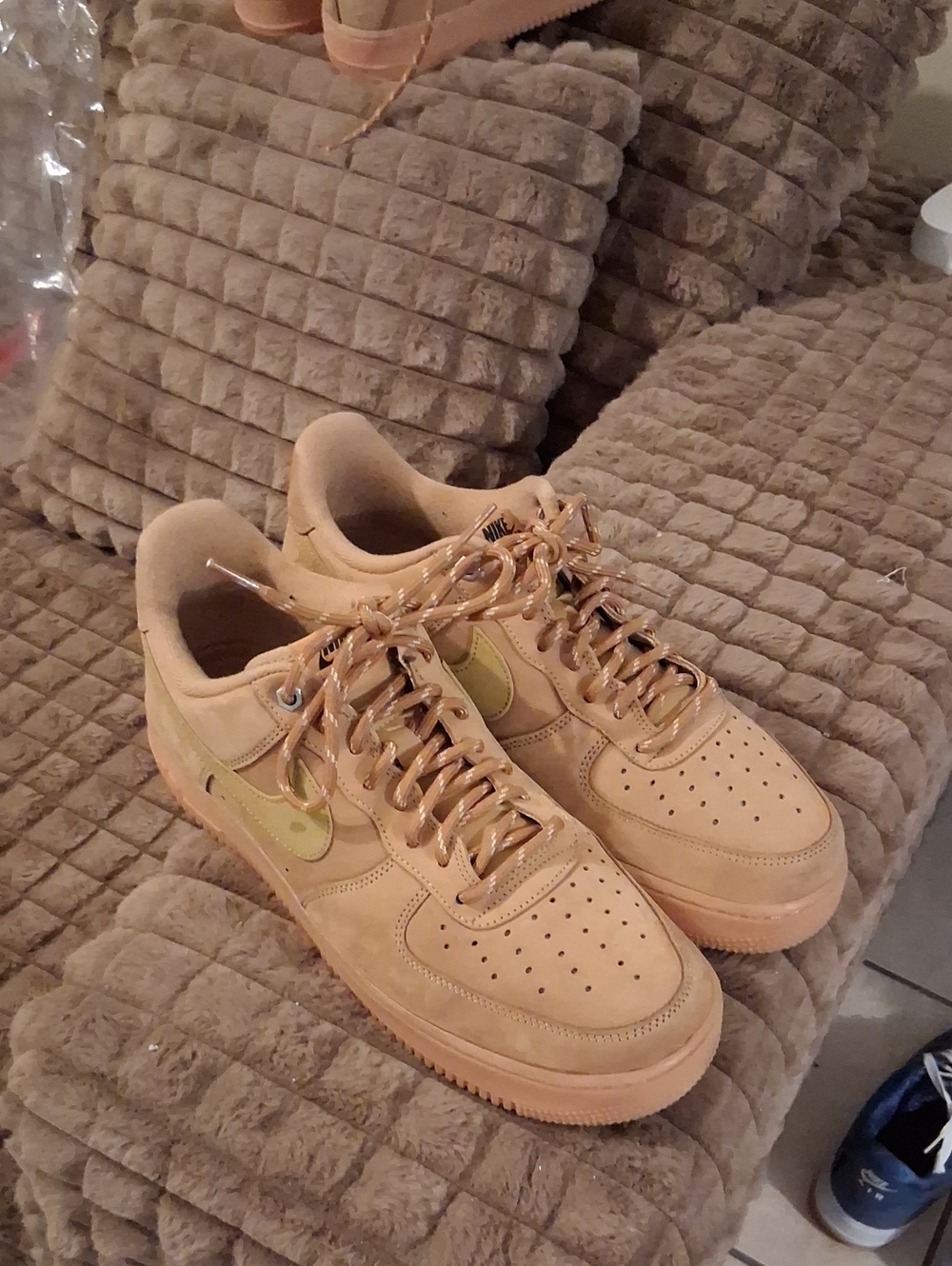 Nike Men's Nubuck Low-Top Sneakers in Tan with Olive Swoosh